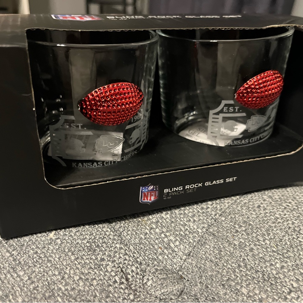 NFL Chiefs Bling Rock Glass set of two